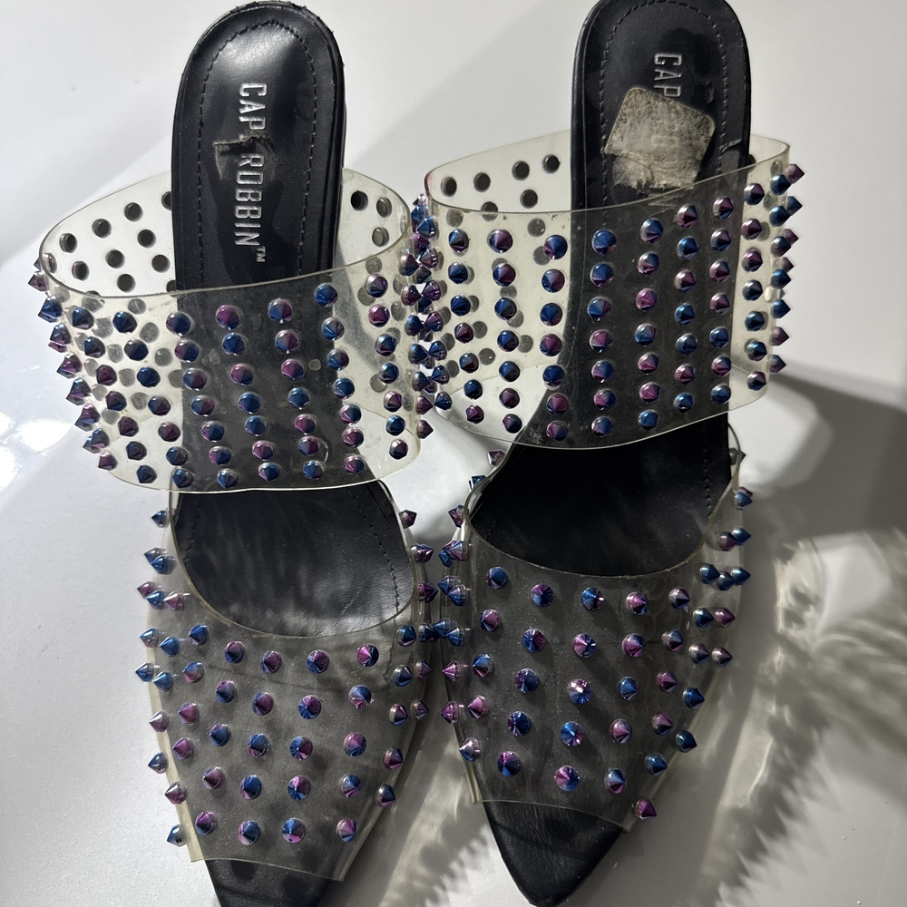 Cape Robbin Women's Studded Clear Heels - Black and Multicolor